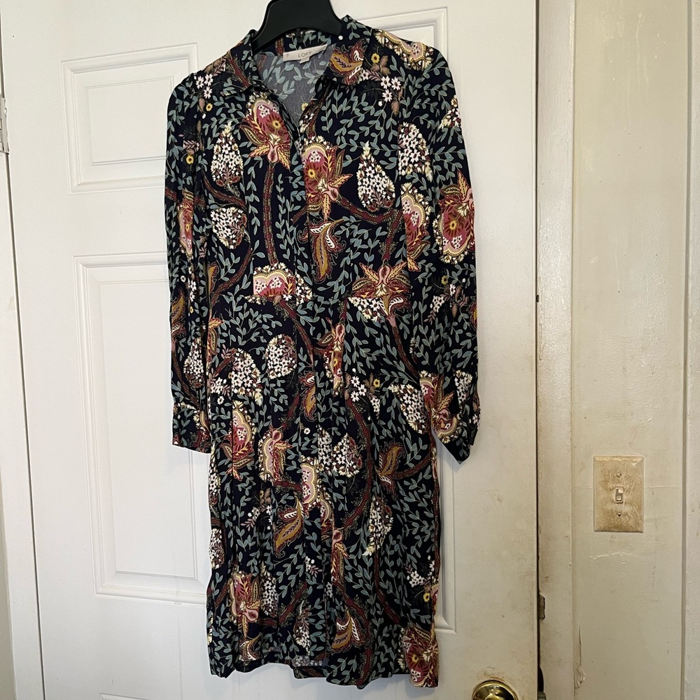 Loft long sleeve blue multicolored floral dress.